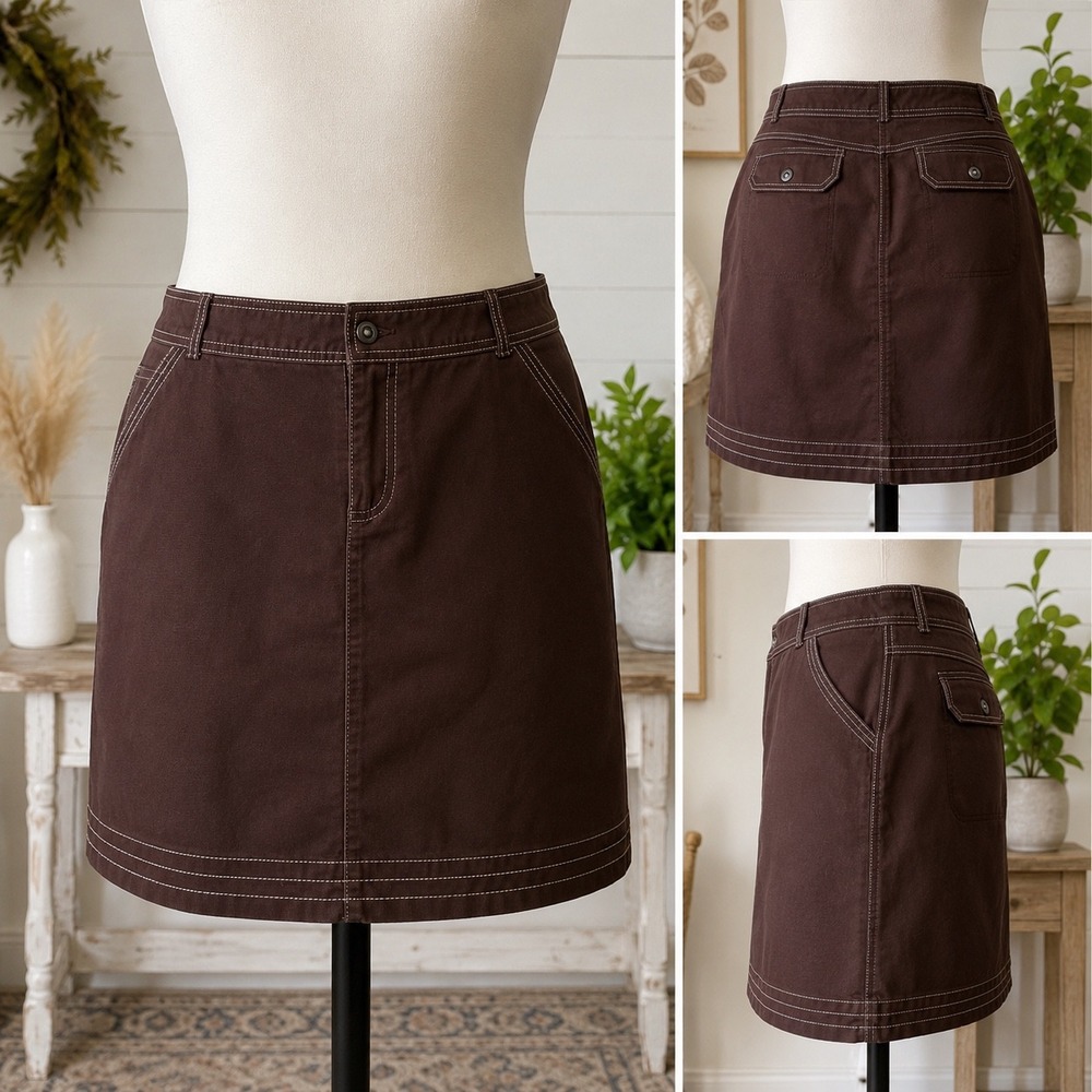 Cabelas Brown Utility Mini Skirt Size 20 Contrast Stitch Outdoor Pockets